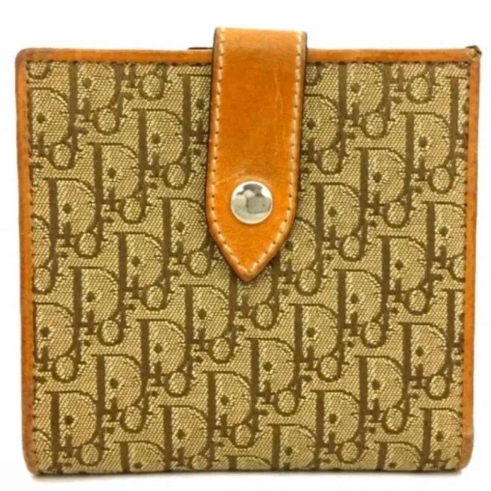 CHRISTIAN DIOR TROTTER CANVAS LEATHER BIFOLD WALLET Neutral Tan Color
